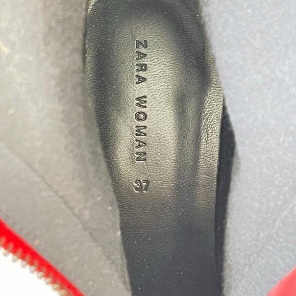 NEW Zara Red Wine Faux Patent Leather Round High Heel Ankle Boots Booties - Picture 10 of 12